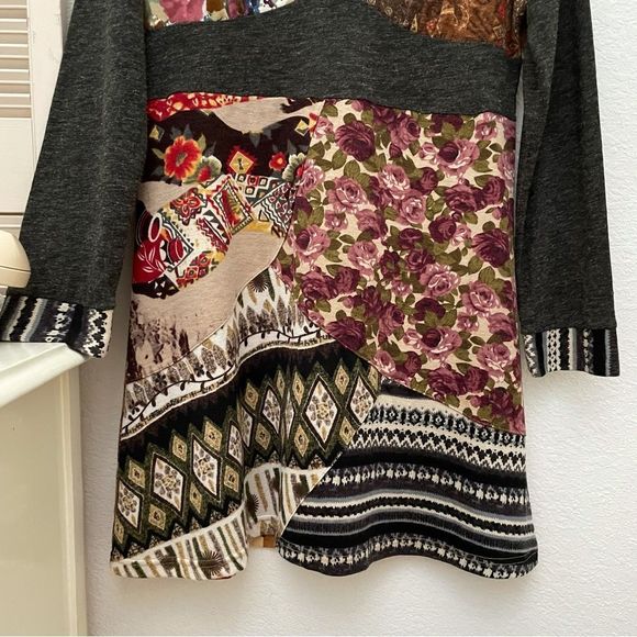 Fashion Fuse, Mixed Media Print Long Sleeve Dress, Floral, Paisley Fall … - Picture 4 of 8